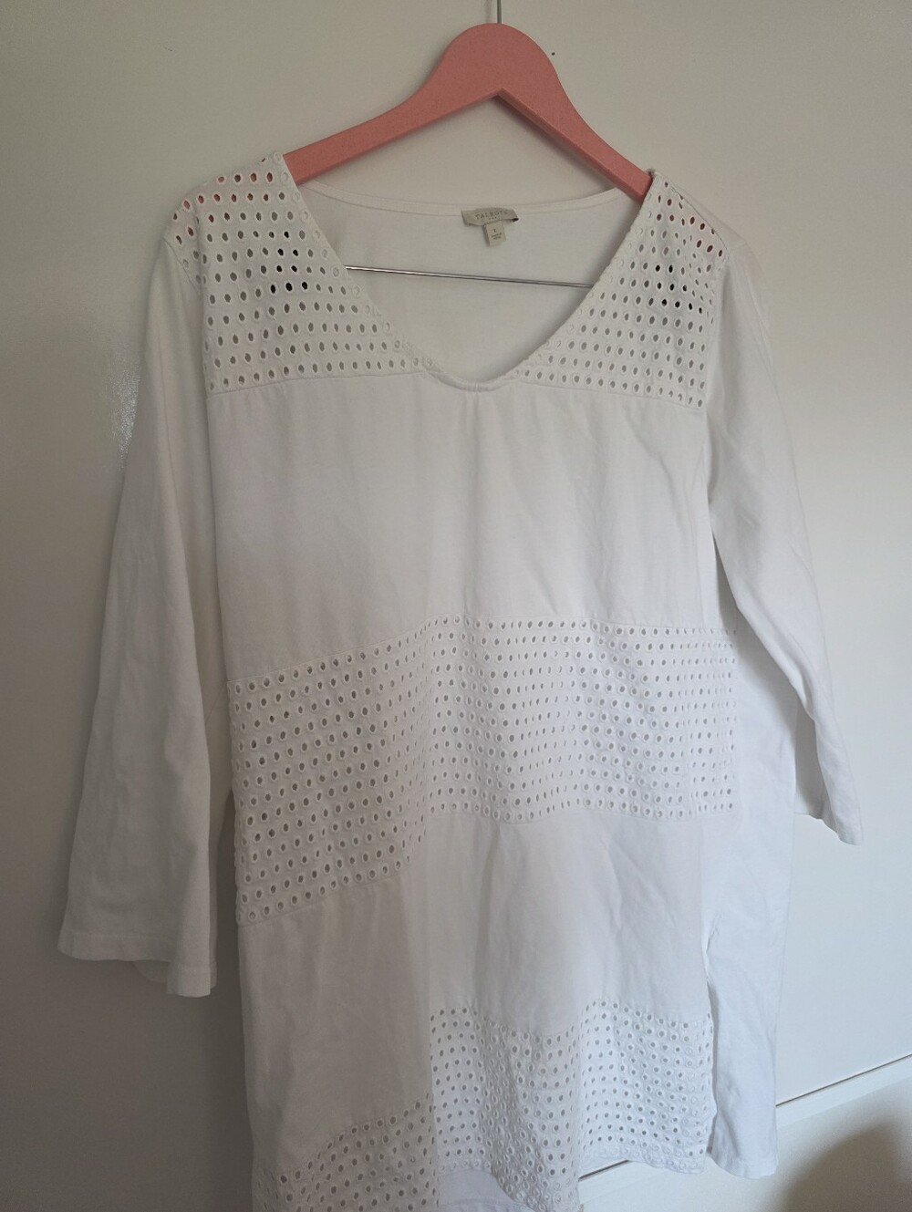 Talbots Womens White Eyelet Soft Cotton Swim Coverup Size L Vacation Resort